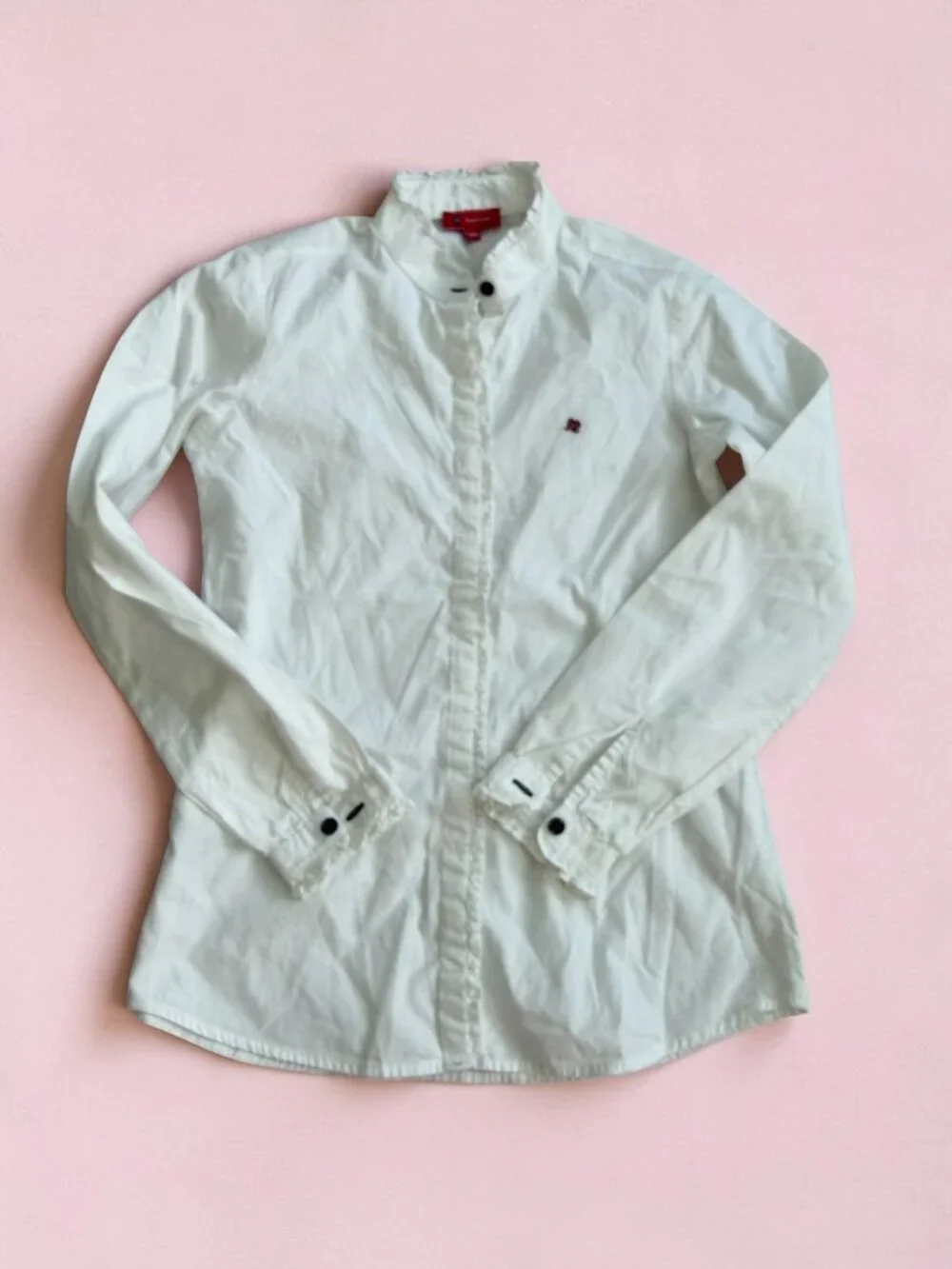 LION OF PORCHES Girls White Ruffle Collar Button Down Shirt Size 9/10